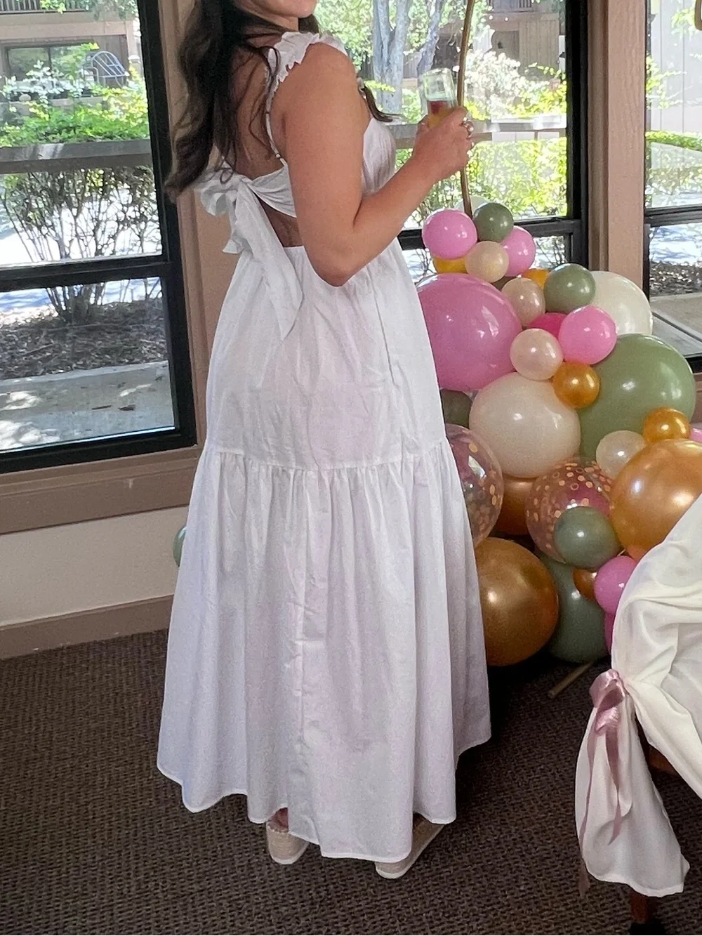 Abercrombie & Fitch White Ruffle Strap Maxi Dress